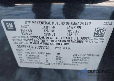 2015 GMC Terrain Slt-2 из США, поврежденный, VIN 2GKFLYE37F6381756